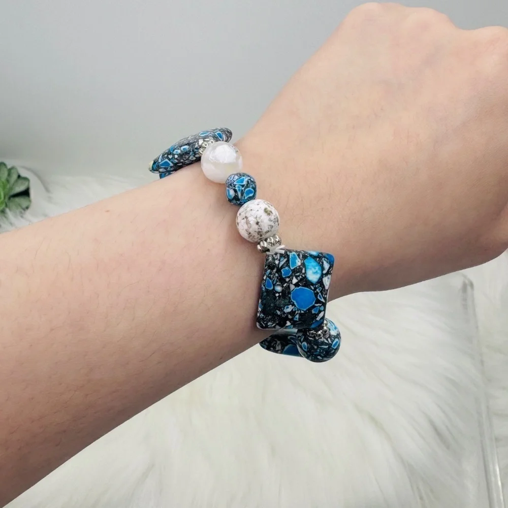 Square Beaded Geometric Unique Design Bracelets in light Blue theme